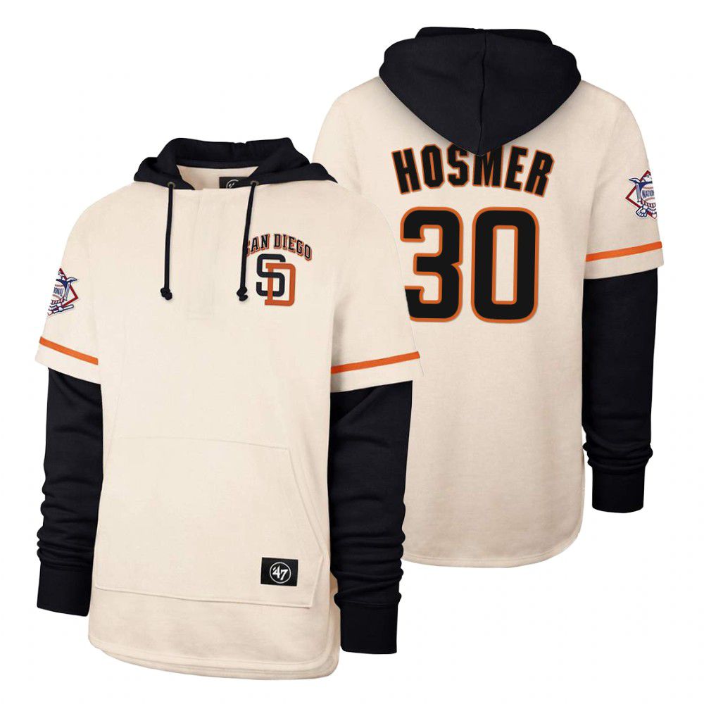 Men San Diego Padres #30 Hosmer Cream 2021 Pullover Hoodie MLB Jersey